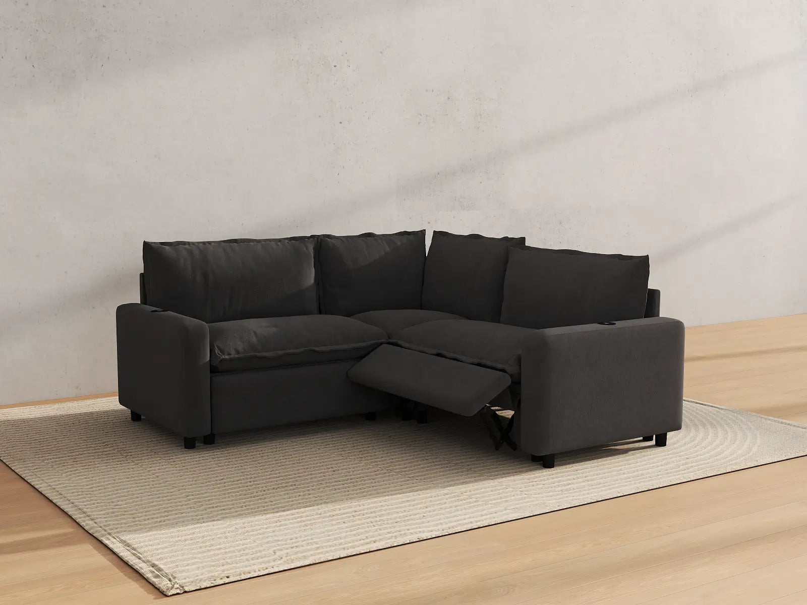 Modular Cero Reclining Sectionals | 3-Piece Grey Linen Small Space V-Shaped Sectionals 3-Seater