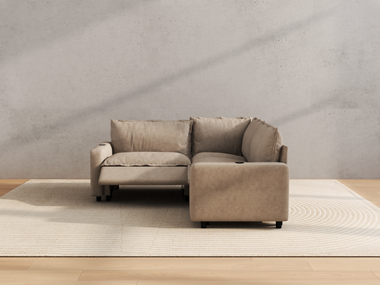 Modular Cero Reclining Sectionals | 3-Piece Khaki Linen Grand Estate V-Shaped Sectionals 3-Seater