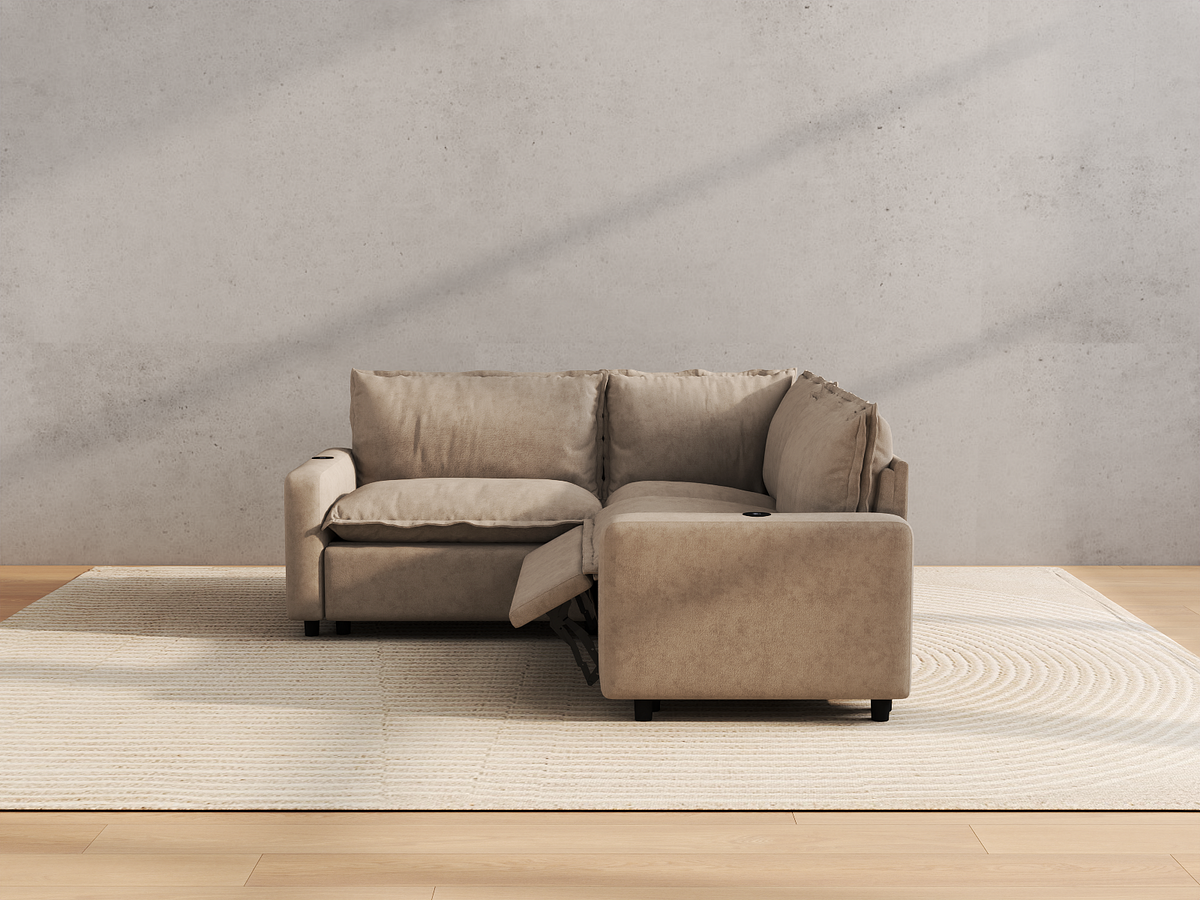 Modular Cero Reclining Sectionals | 3-Piece Khaki Linen Grand Estate V-Shaped Sectionals 3-Seater