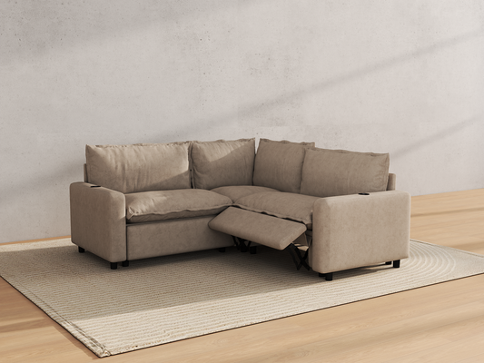 Modular Cero Reclining Sectionals | 3-Piece Khaki Linen Grand Estate V-Shaped Sectionals 3-Seater