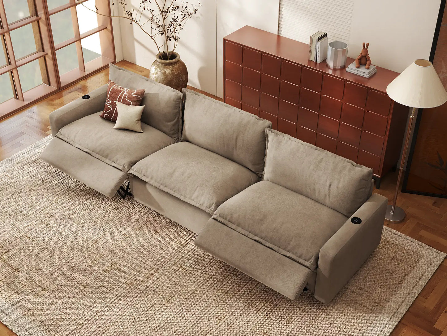 Modular Cero Sectional Recliner Couch | 3-Piece Khaki Linen Home Living Couch Sectionals 3-Seater