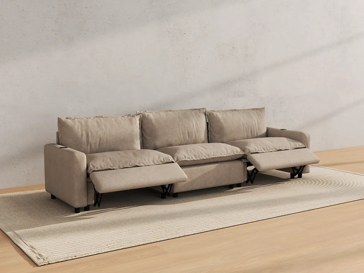 Modular Cero Sectional Recliner Couch | 3-Piece Khaki Linen Home Living Couch Sectionals 3-Seater