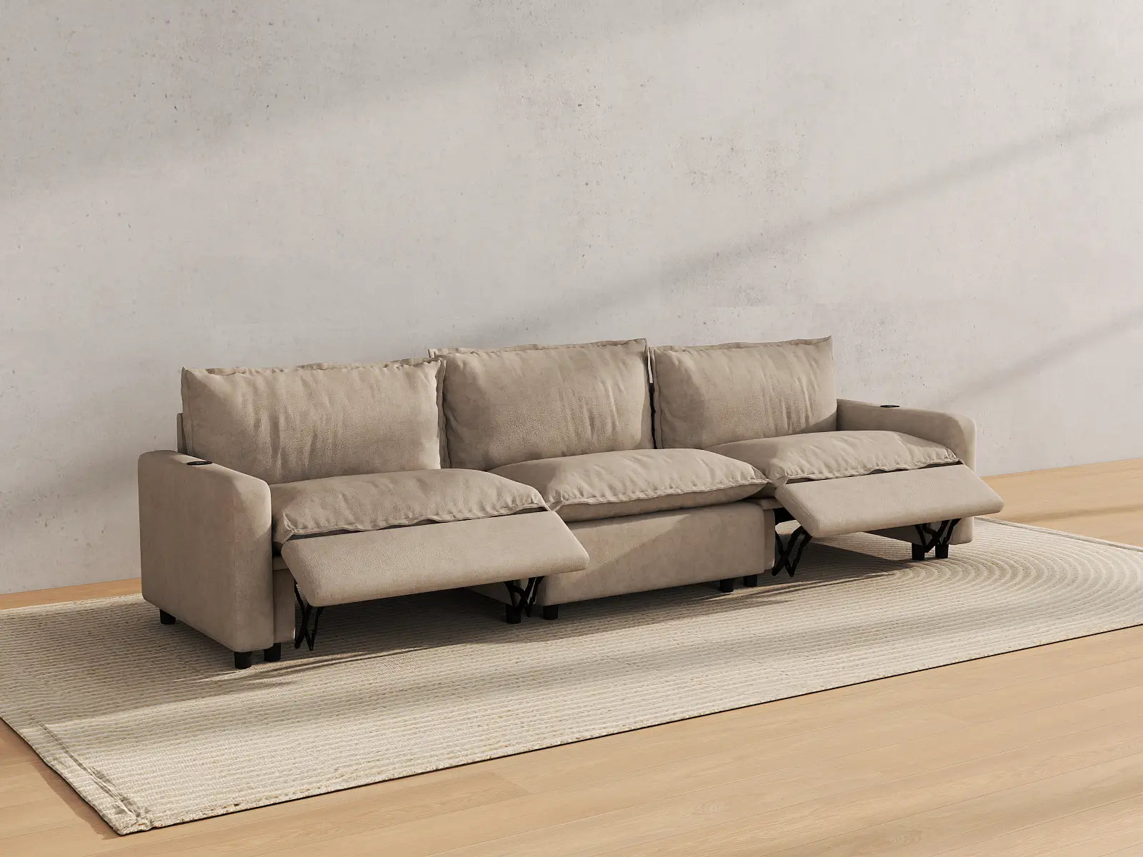 Modular Cero Sectional Recliner Couch | 3-Piece Khaki Linen Home Living Couch Sectionals 3-Seater