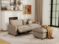 Modular Cero Reclining Sectionals | 3-Piece Khaki Linen Small Space Chaise Sectionals 2-Seater with 1-Ottoman