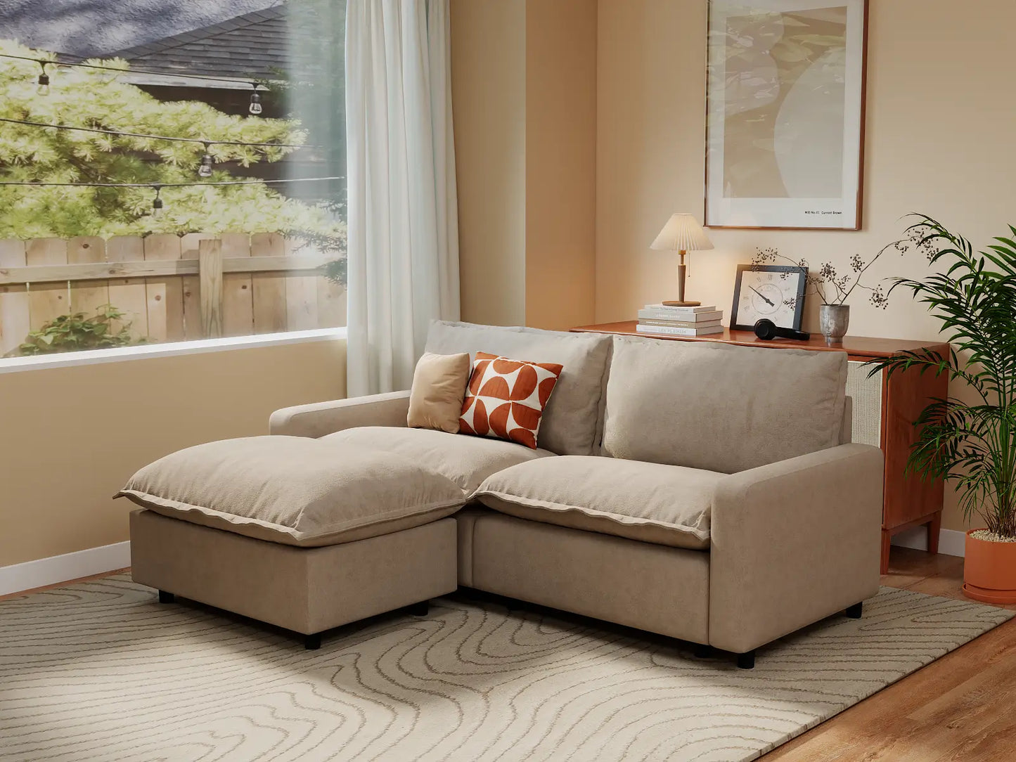 Modular Cero Modular Sectionals | 3-Piece Khaki Linen Small Space Chaise Sectionals 2-Seater with 1-Ottoman