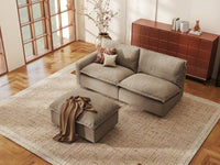 Modular Cero Modular Sectional for Small Space | 3-Piece Khaki Linen Small Space Chaise Sectionals 2-Seater with 1-Ottoman