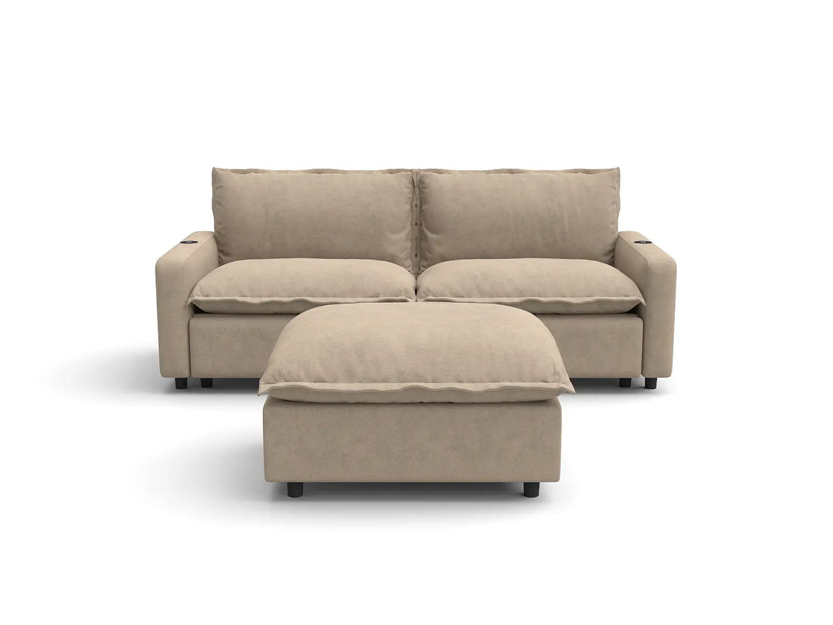 Modular Cero Reclining Sectionals | 3-Piece Khaki Linen Small Space Chaise Sectionals 2-Seater with 1-Ottoman