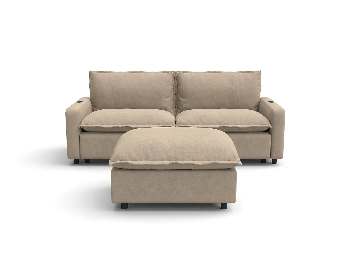 Modular Cero Reclining Sectionals | 3-Piece Khaki Linen Small Space Chaise Sectionals 2-Seater with 1-Ottoman