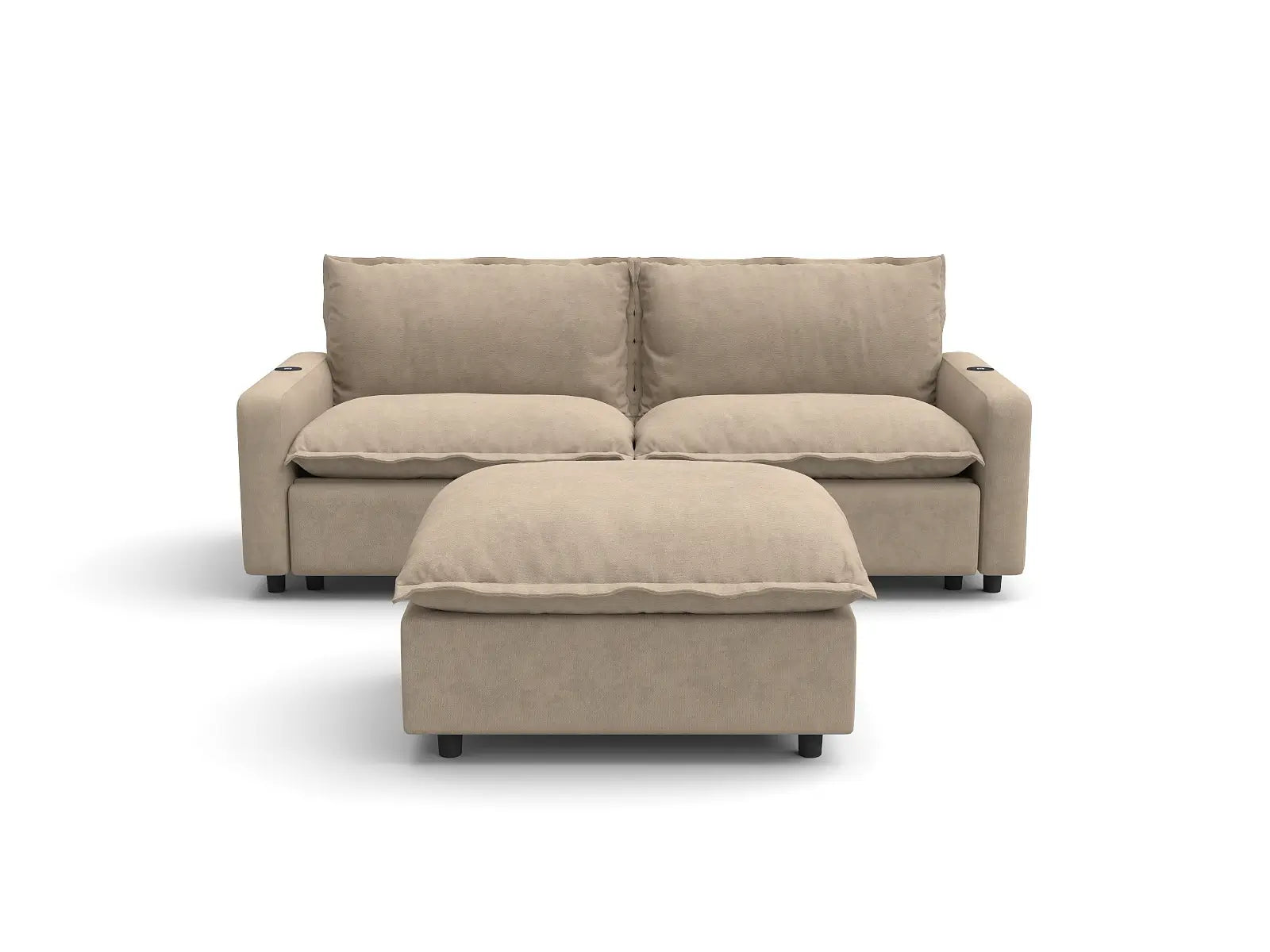 Modular Cero Small Sectional with Chaise and Recliner | 3-Piece Khaki Linen Small Space Chaise Sectionals 2-Seater with 1-Ottoman
