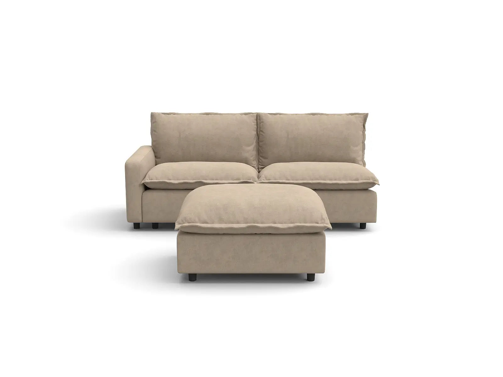 Modular Cero Modular Sectional for Small Space | 3-Piece Khaki Linen Small Space Chaise Sectionals 2-Seater with 1-Ottoman