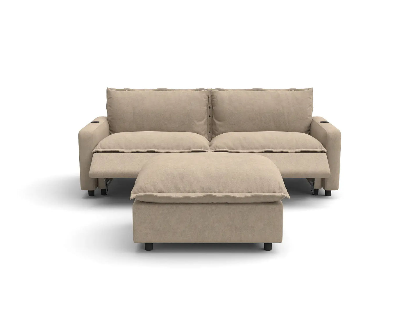 Modular Cero Reclining Sectionals | 3-Piece Khaki Linen Small Space Chaise Sectionals 2-Seater with 1-Ottoman