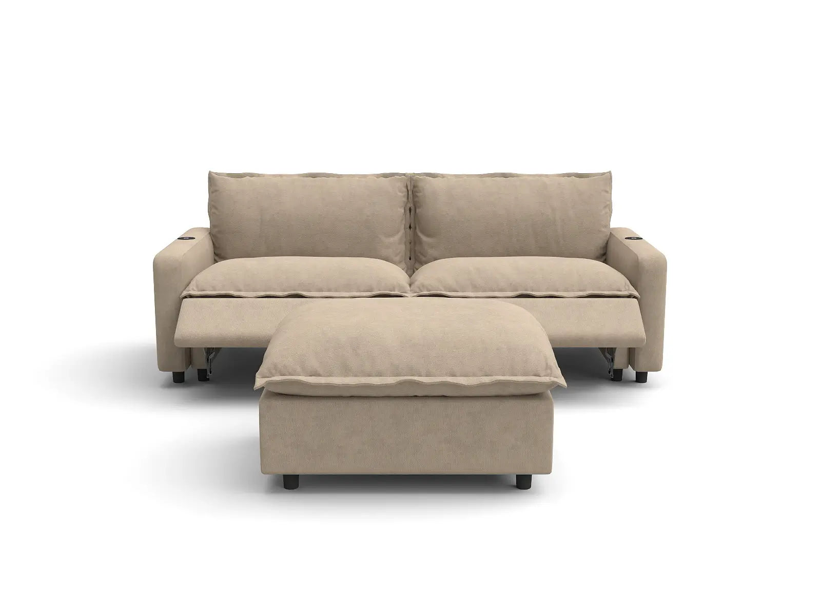 Modular Cero Small Sectional with Chaise and Recliner | 3-Piece Khaki Linen Small Space Chaise Sectionals 2-Seater with 1-Ottoman
