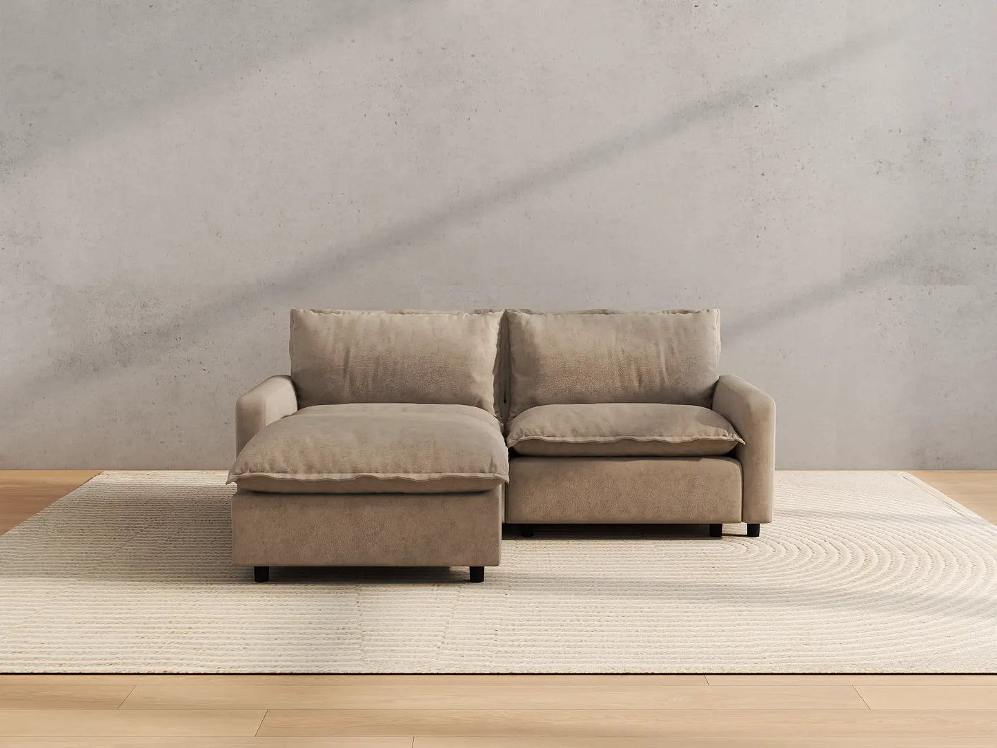 Modular Cero Modular Sectionals | 3-Piece Khaki Linen Small Space Chaise Sectionals 2-Seater with 1-Ottoman