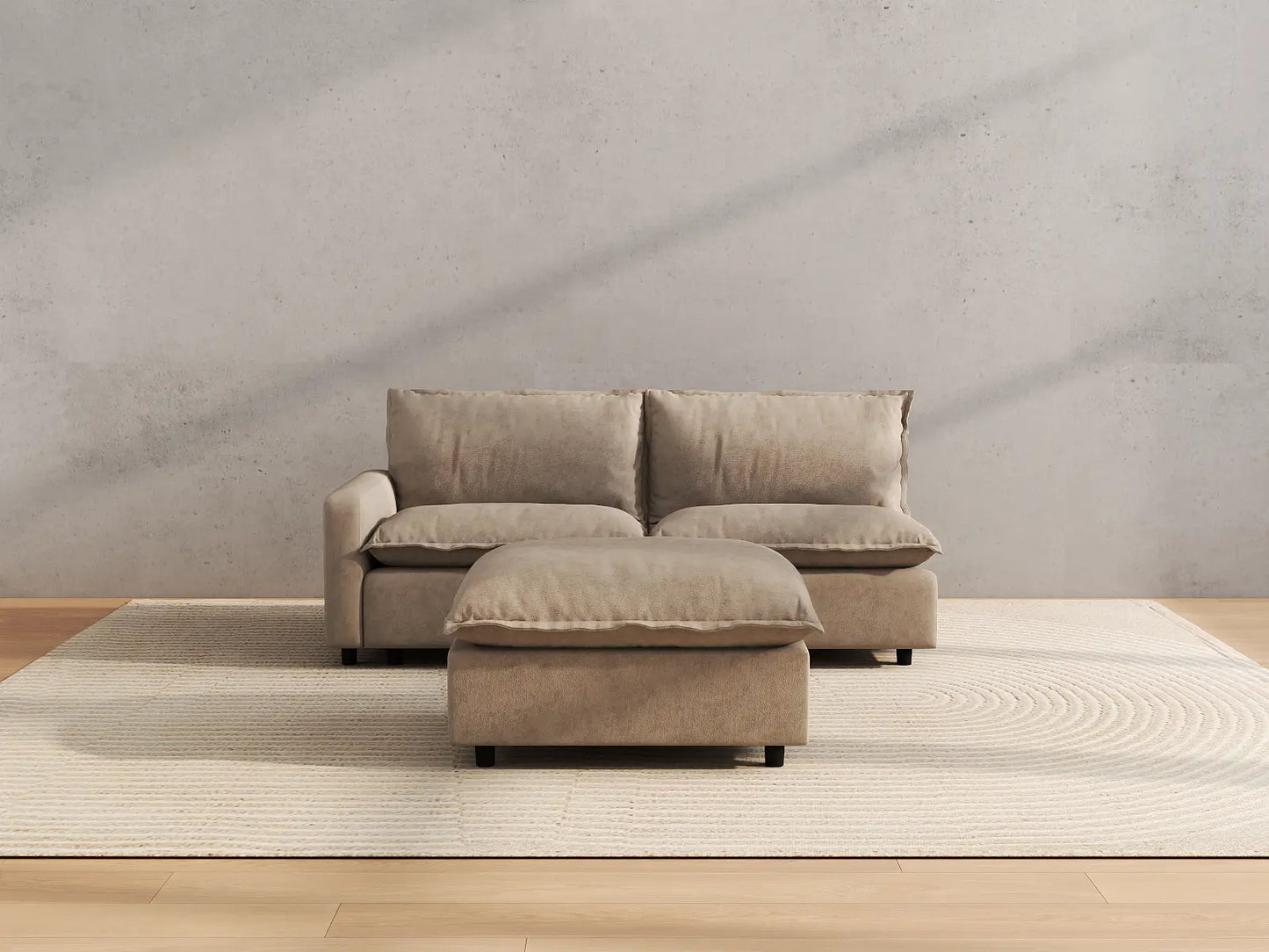 Modular Cero Modular Sectional for Small Space | 3-Piece Khaki Linen Small Space Chaise Sectionals 2-Seater with 1-Ottoman