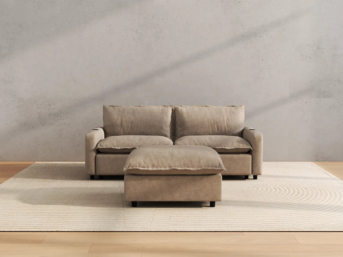 Modular Cero Reclining Sectionals | 3-Piece Khaki Linen Small Space Chaise Sectionals 2-Seater with 1-Ottoman