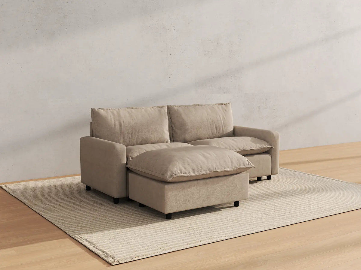 Modular Cero Modular Sectionals | 3-Piece Khaki Linen Small Space Chaise Sectionals 2-Seater with 1-Ottoman
