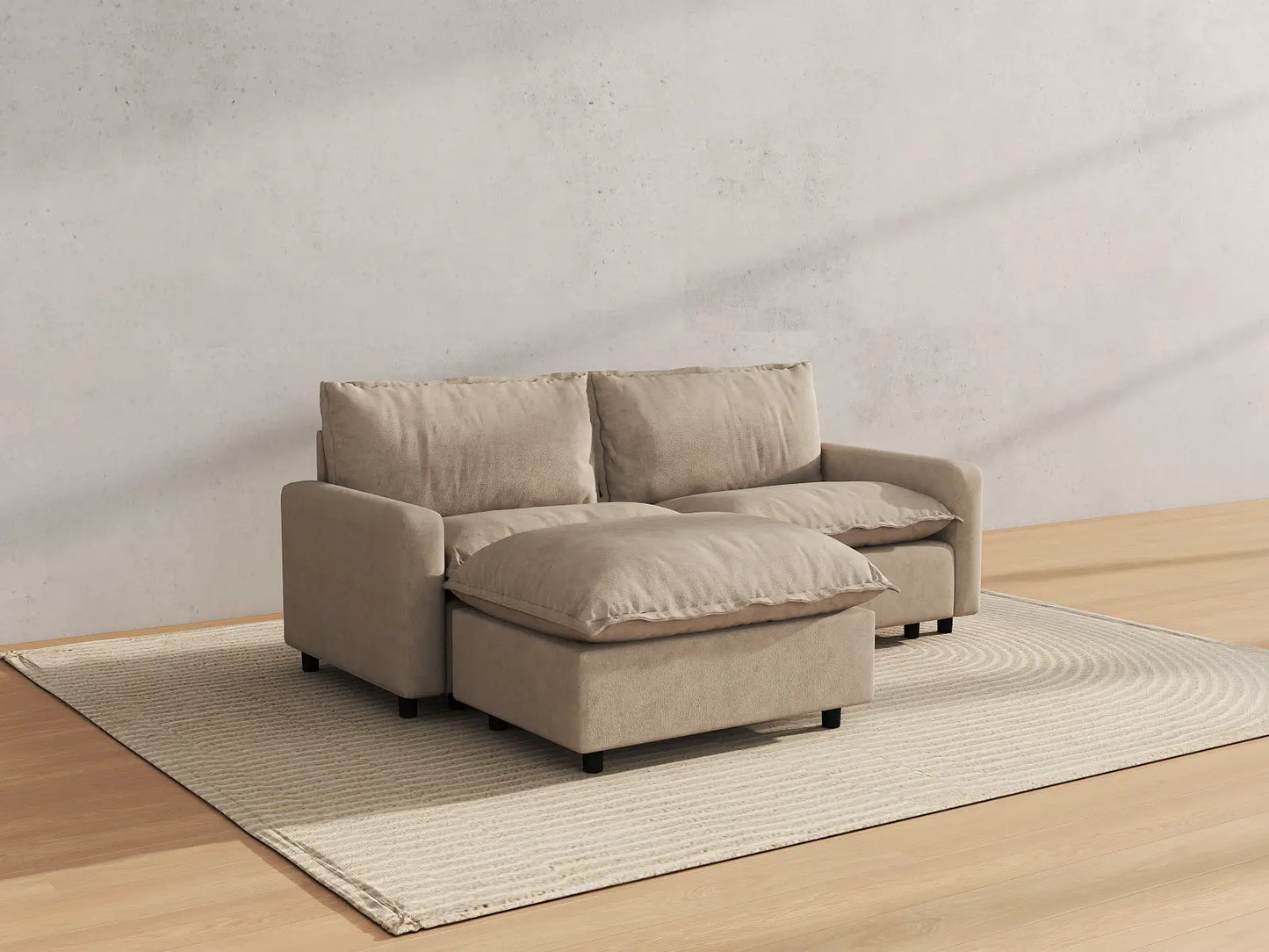 Modular Cero Modular Sectionals | 3-Piece Khaki Linen Small Space Chaise Sectionals 2-Seater with 1-Ottoman