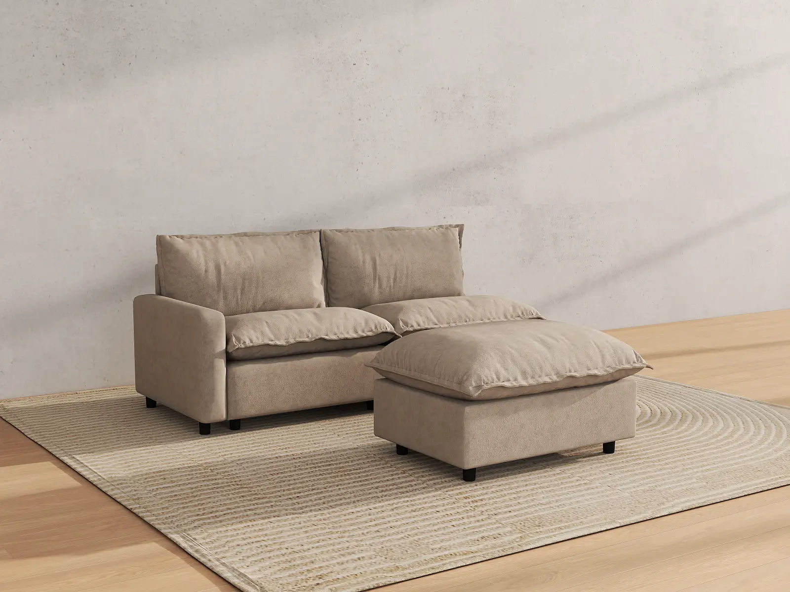 Modular Cero Modular Sectional for Small Space | 3-Piece Khaki Linen Small Space Chaise Sectionals 2-Seater with 1-Ottoman