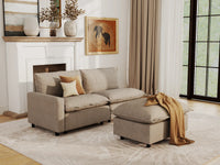 Modular Cero Modular Sectional for Small Space | 3-Piece Khaki Linen Small Space Chaise Sectionals 2-Seater with 1-Ottoman