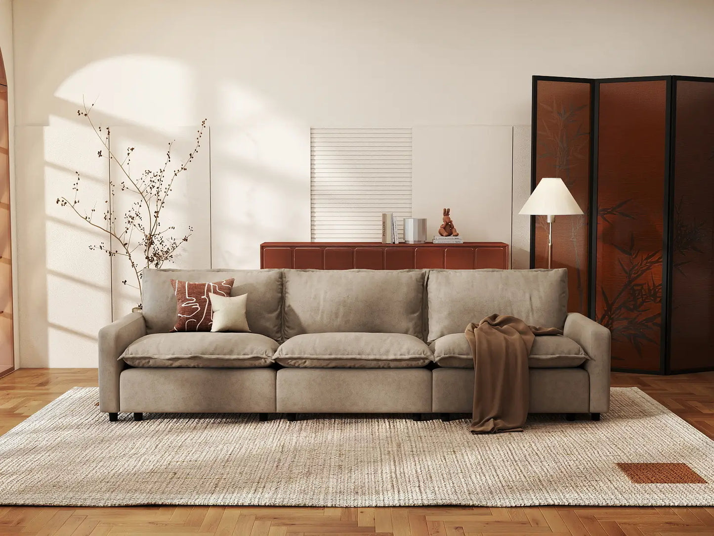 Modular Cero Modular Sectionals | 3-Piece Khaki Linen Small Space Couch Sectionals 3-Seater