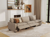 Modular Cero Sectional Couch Recliner | 3-Piece Khaki Linen Small Space Couch Sectionals 3-Seater