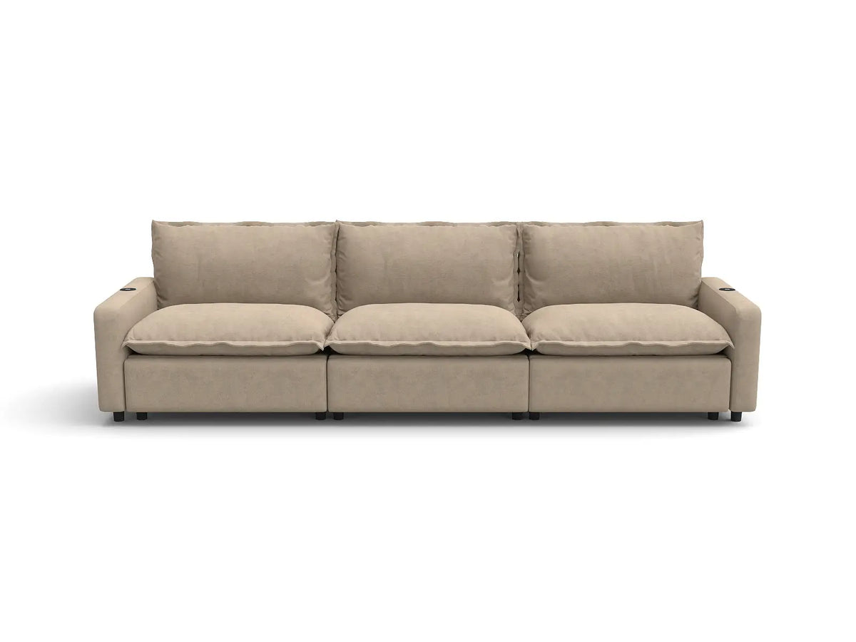 Modular Cero Reclining Sectionals | 3-Piece Khaki Linen Small Space Couch Sectionals 3-Seater
