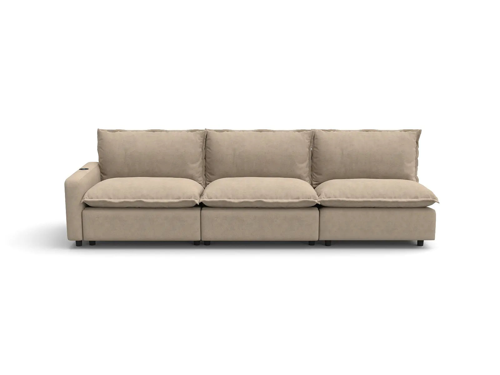 Modular Cero Sectional Couch Recliner | 3-Piece Khaki Linen Small Space Couch Sectionals 3-Seater