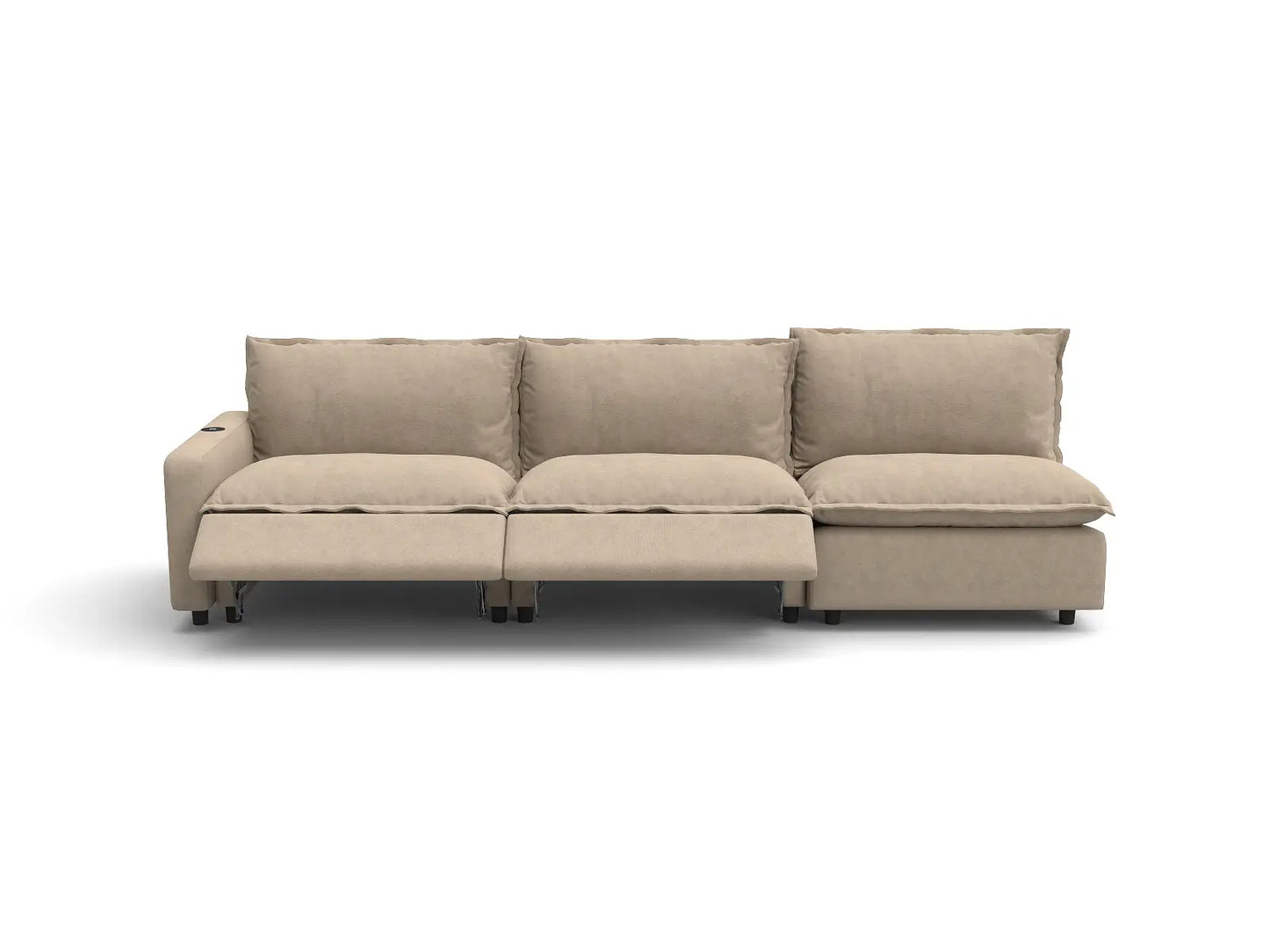 Modular Cero Sectional Couch Recliner | 3-Piece Khaki Linen Small Space Couch Sectionals 3-Seater