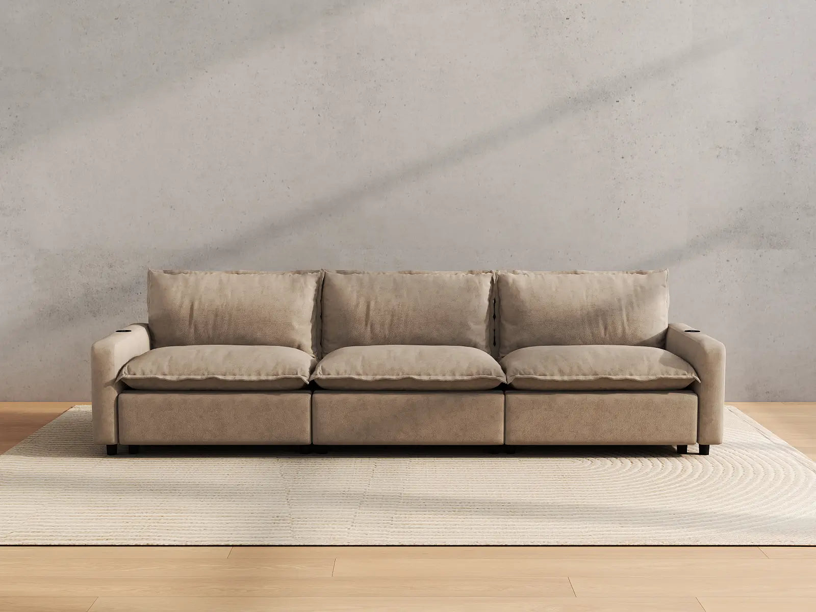 Modular Cero Recliner Sectional Couch | 3-Piece Khaki Linen Small Space Couch Sectionals 3-Seater