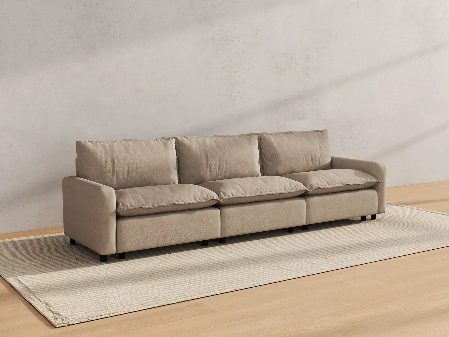 Modular Cero Modular Sectionals | 3-Piece Khaki Linen Small Space Couch Sectionals 3-Seater