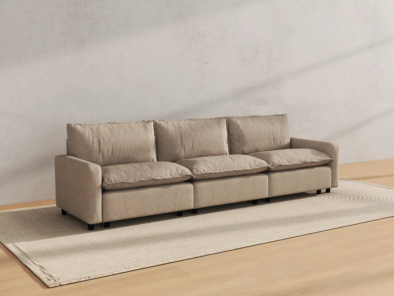 Modular Cero Sectional Modular Couch | 3-Piece Khaki Linen Small Space Couch Sectionals 3-Seater