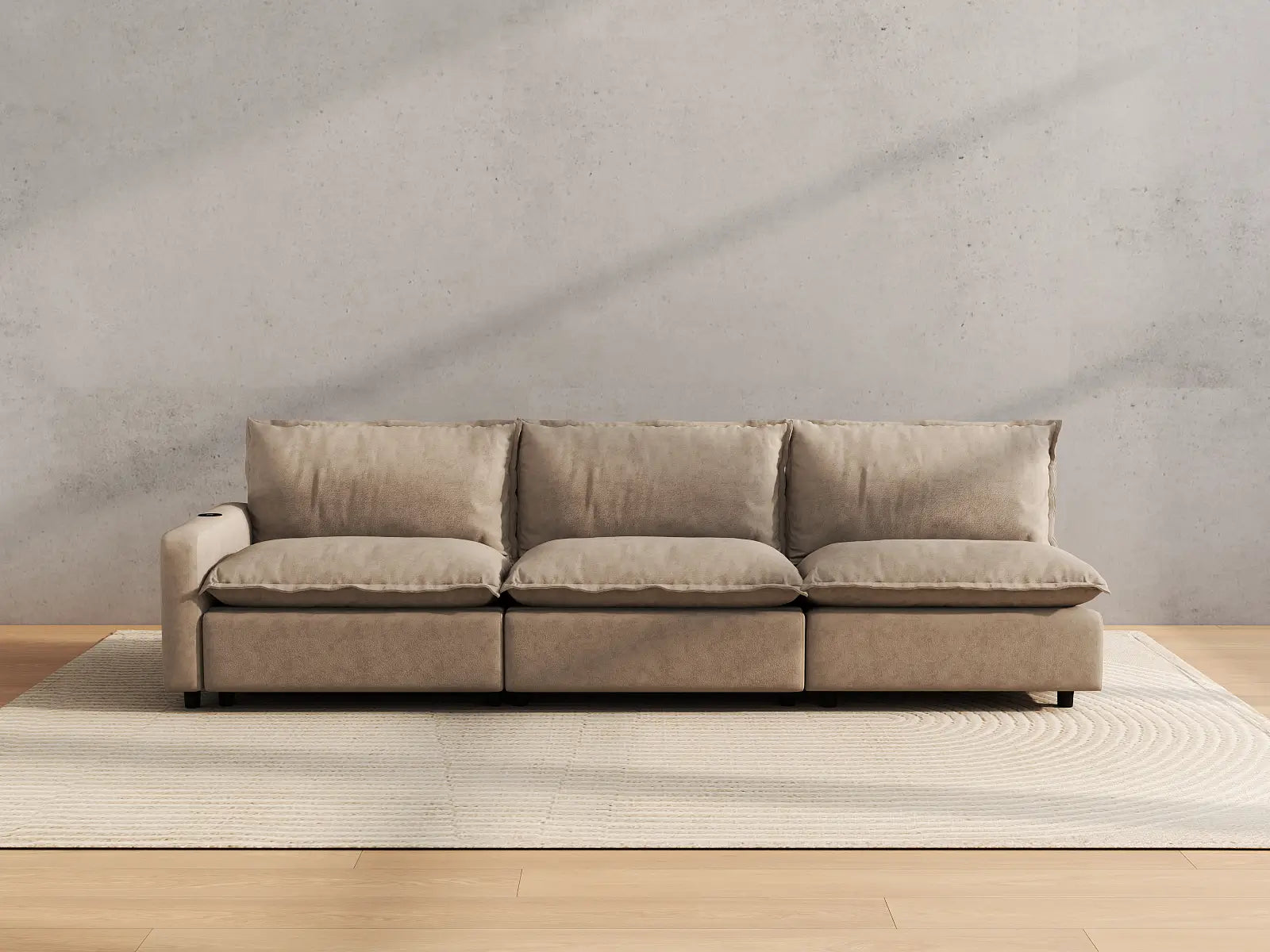 Modular Cero Sectional Couch Recliner | 3-Piece Khaki Linen Small Space Couch Sectionals 3-Seater