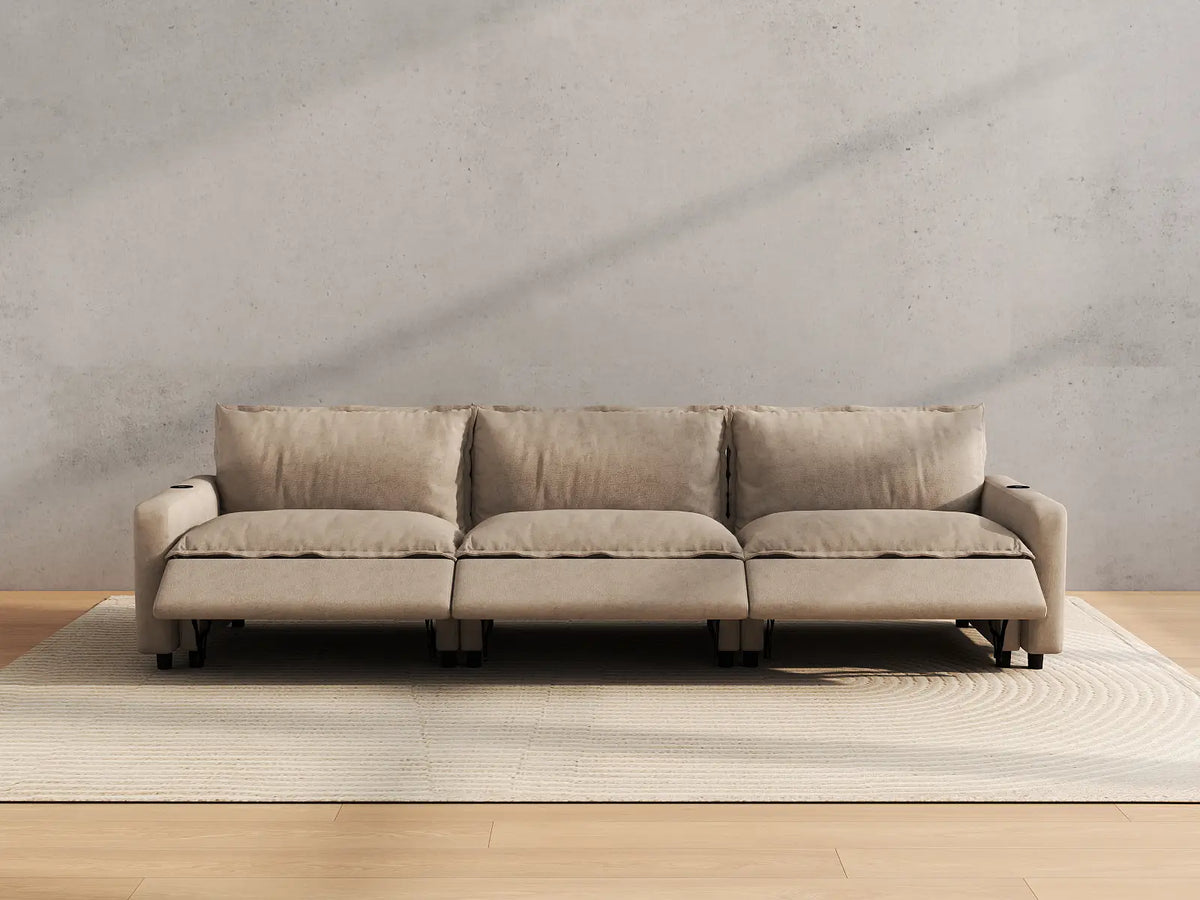 Modular Cero Reclining Sectionals | 3-Piece Khaki Linen Small Space Couch Sectionals 3-Seater