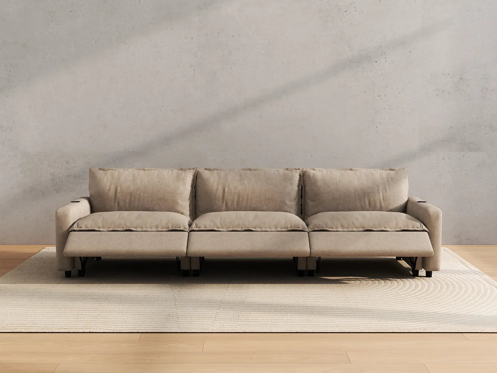 Modular Cero Recliner Sectional Couch | 3-Piece Khaki Linen Small Space Couch Sectionals 3-Seater
