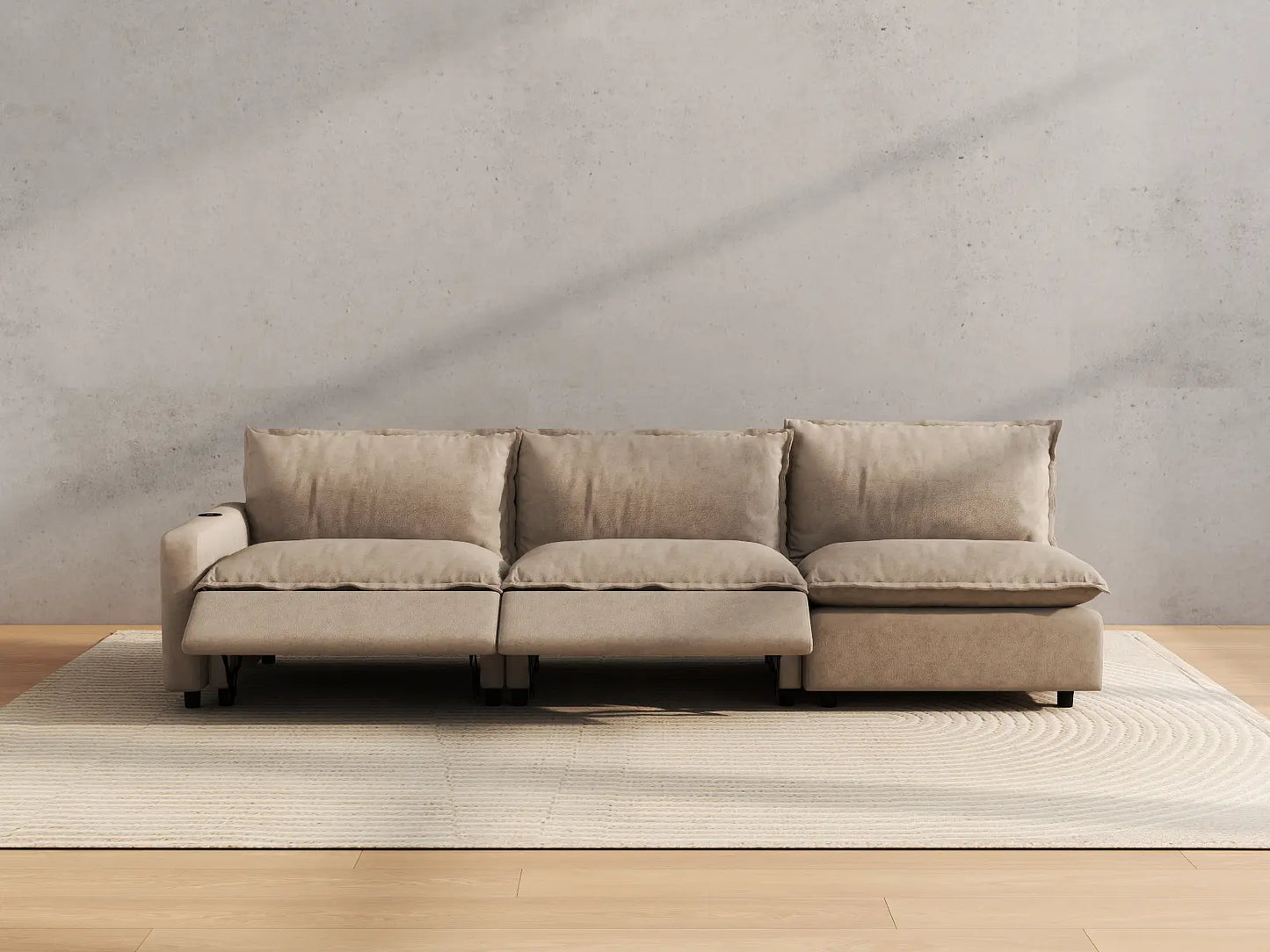 Modular Cero Sectional Couch Recliner | 3-Piece Khaki Linen Small Space Couch Sectionals 3-Seater