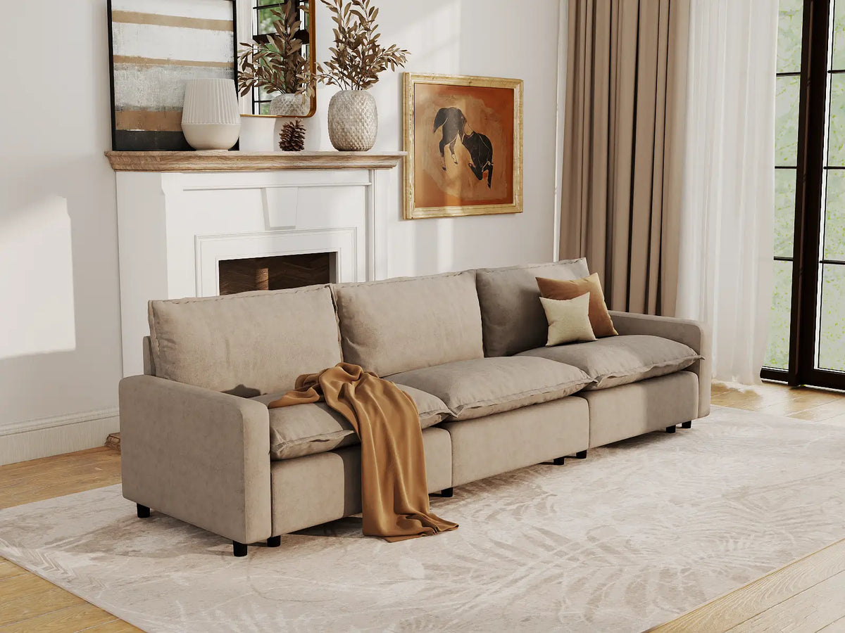 Modular Cero Modular Sectionals | 3-Piece Khaki Linen Small Space Couch Sectionals 3-Seater