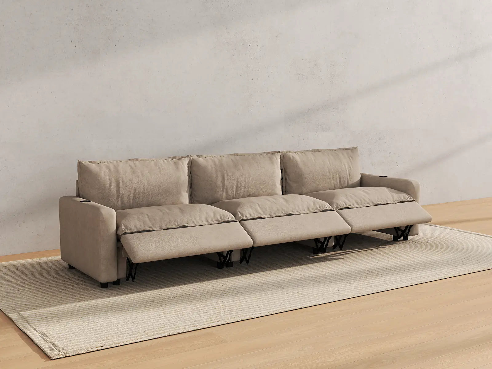 Modular Cero Recliner Sectional Couch | 3-Piece Khaki Linen Small Space Couch Sectionals 3-Seater