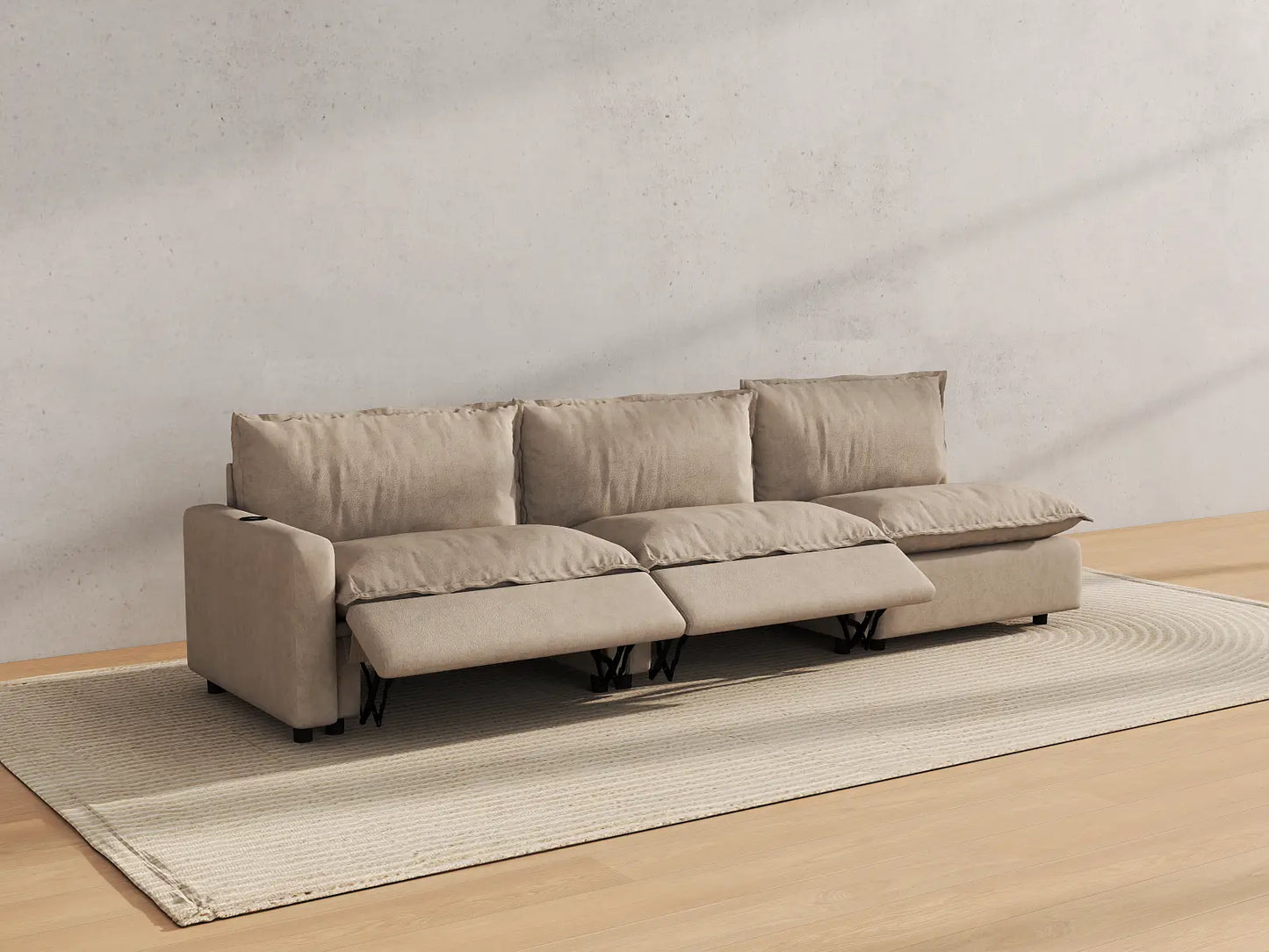 Modular Cero Sectional Couch Recliner | 3-Piece Khaki Linen Small Space Couch Sectionals 3-Seater