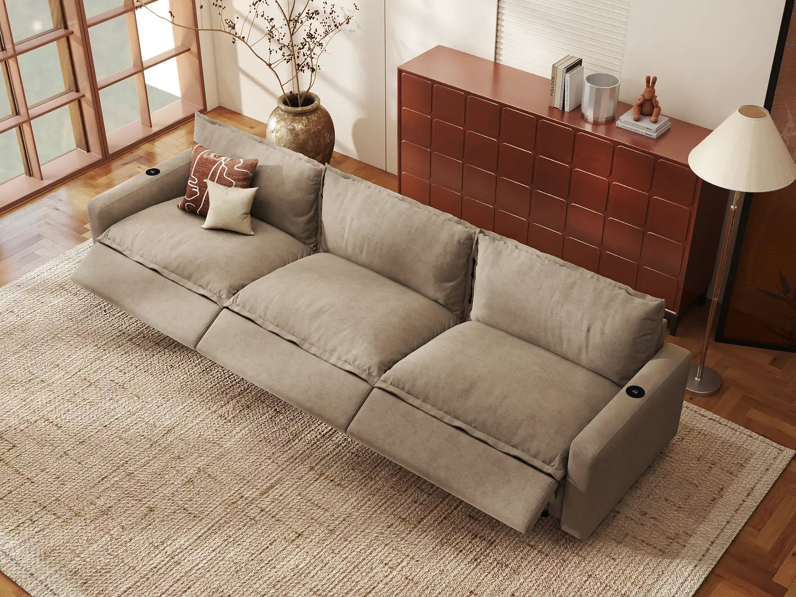Modular Cero Recliner Sectional Couch | 3-Piece Khaki Linen Small Space Couch Sectionals 3-Seater