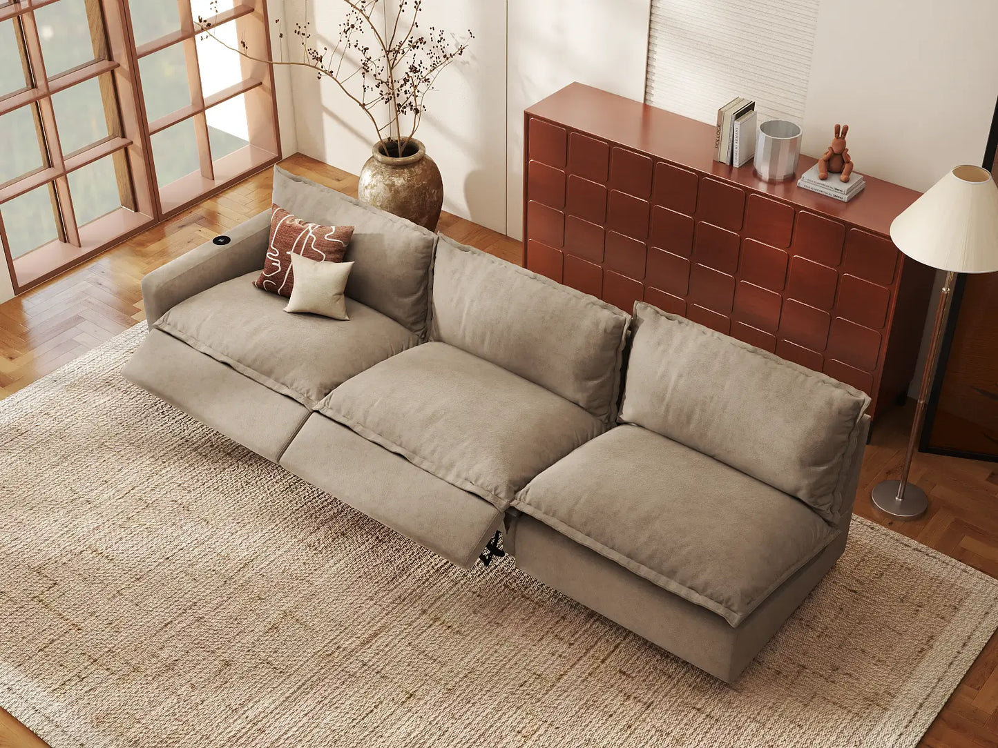 Modular Cero Sectional Couch Recliner | 3-Piece Khaki Linen Small Space Couch Sectionals 3-Seater