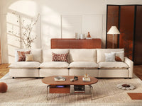 4 Piece Beige Linen Family Room Couch Sectionals 4 Seater 1