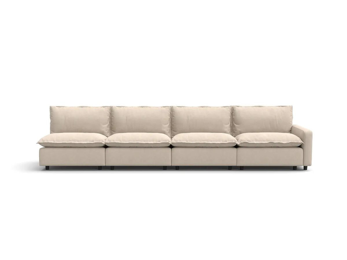 4 Piece Beige Linen Family Room Couch Sectionals 4 Seater 2