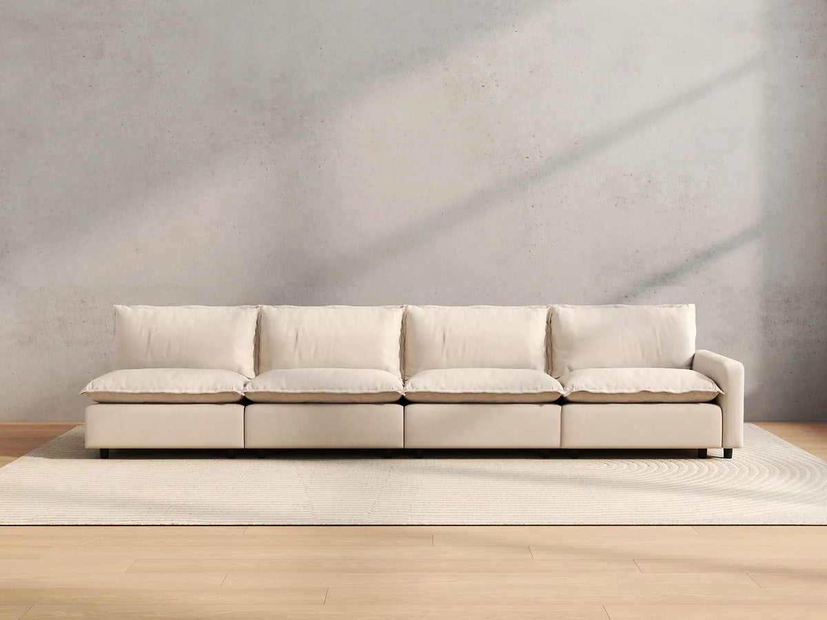 4 Piece Beige Linen Family Room Couch Sectionals 4 Seater 3