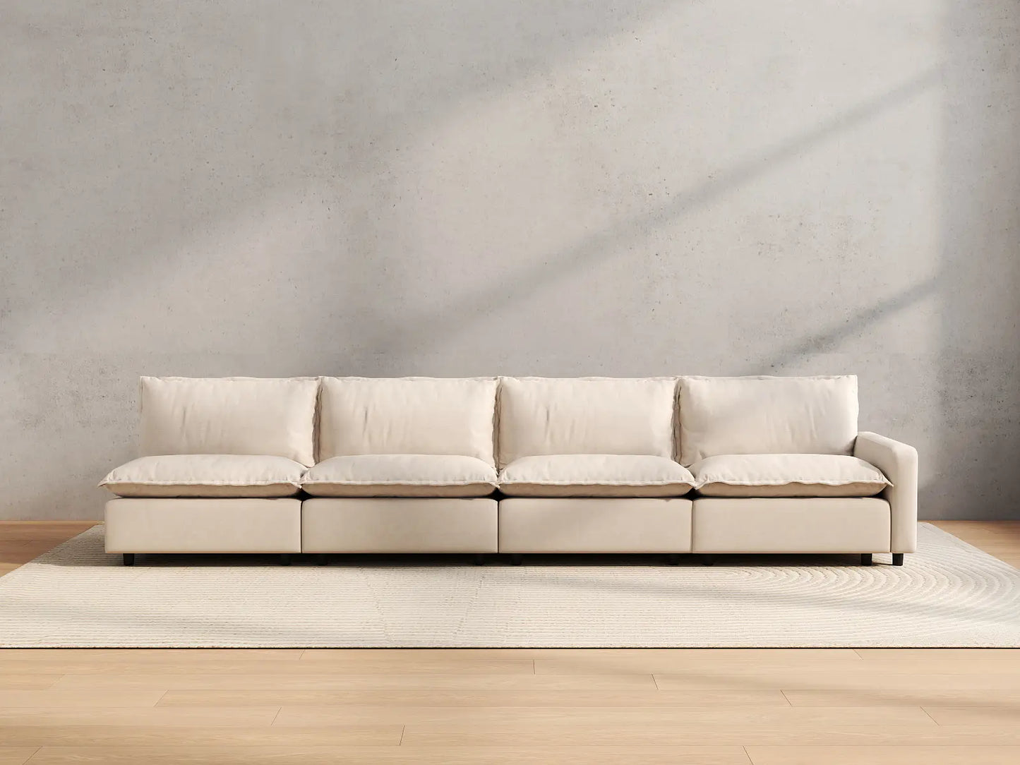 4 Piece Beige Linen Family Room Couch Sectionals 4 Seater 3