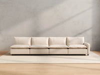 4 Piece Beige Linen Family Room Couch Sectionals 4 Seater 3