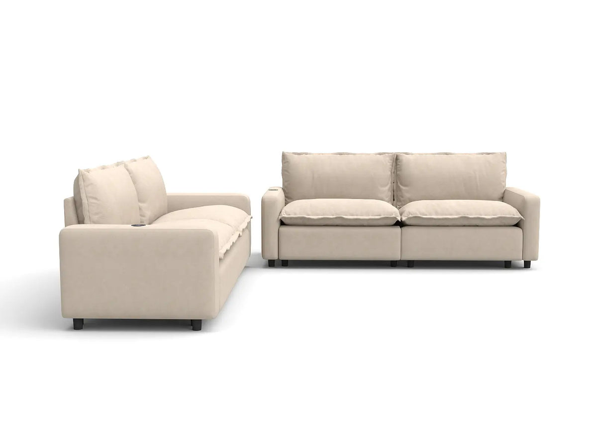 4 Piece Beige Linen Grand Estate V Shaped Sectionals 4 Seater 2