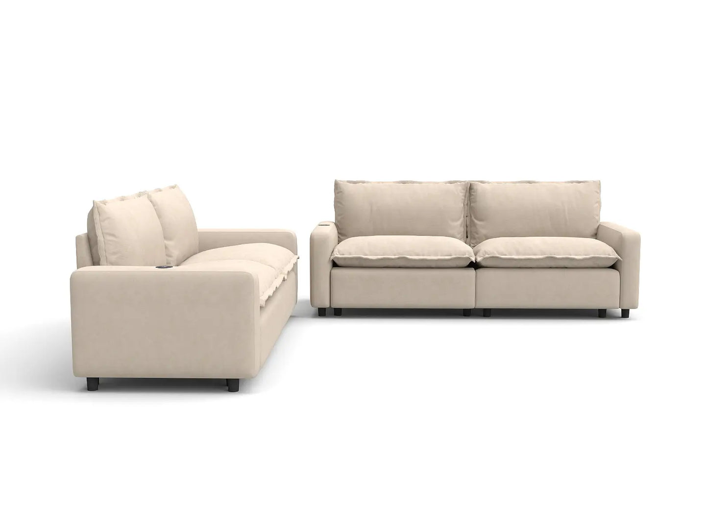 4 Piece Beige Linen Grand Estate V Shaped Sectionals 4 Seater 2