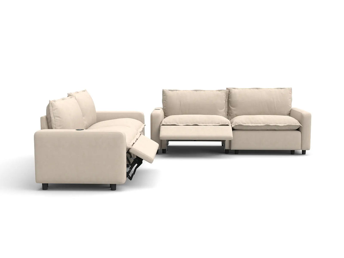 4 Piece Beige Linen Grand Estate V Shaped Sectionals 4 Seater 3