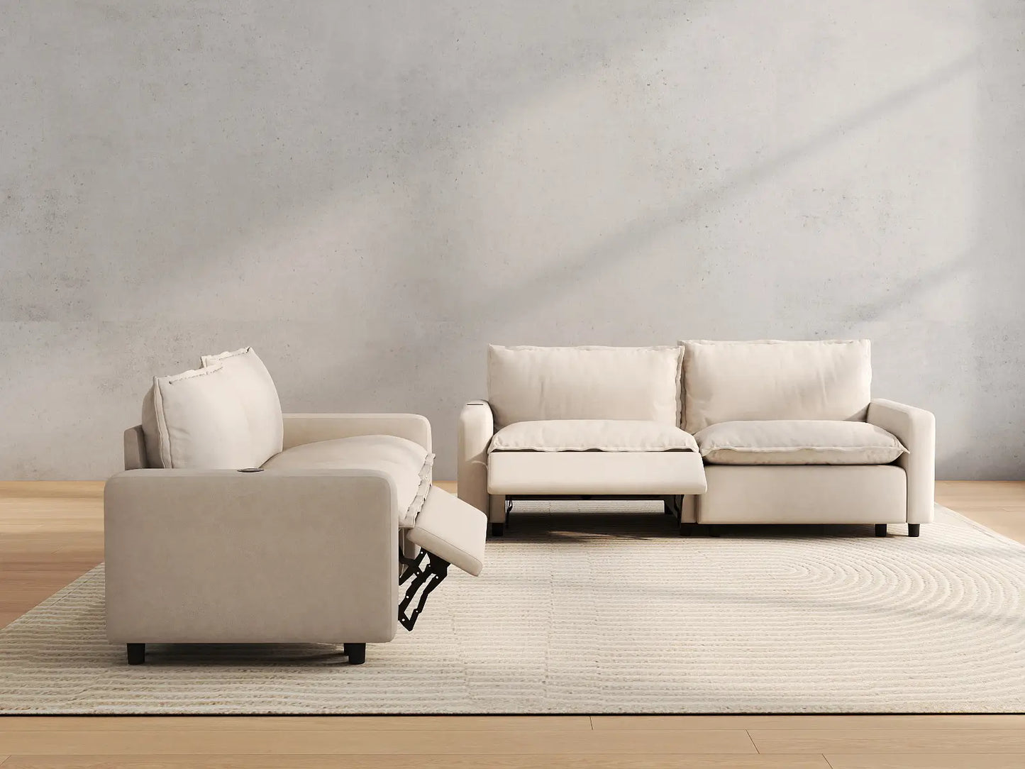 4 Piece Beige Linen Grand Estate V Shaped Sectionals 4 Seater 5