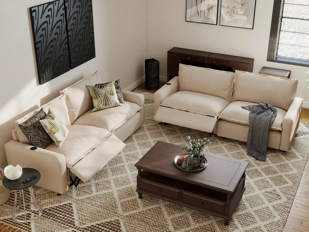 4 Piece Beige Linen Grand Estate V Shaped Sectionals 4 Seater 7